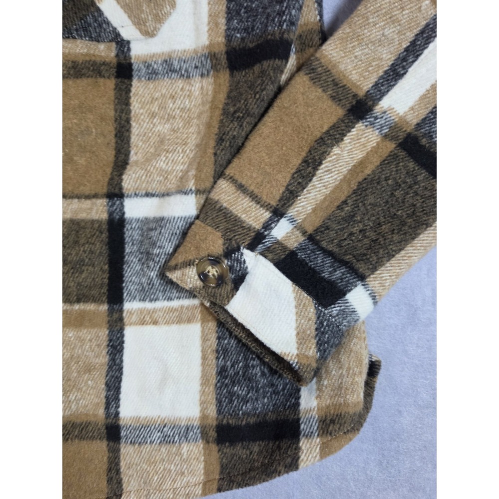 THML Jacket Womens Sz M Brown Plaid Flannel Shirt Shacket Button Lined Wool Blnd - Picture 3 of 10